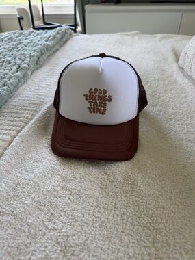 Good Things Take Time Brown & White Trucker Hat